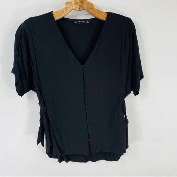 Zara Tops - Zara Black Flowy Short Sleeve Blouse Sz Medium